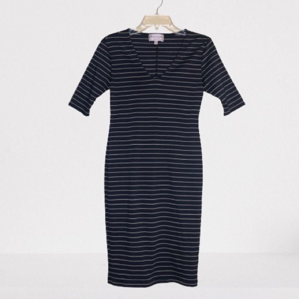 PHILOSOPHY REPUBLIC half sleeve dress in black and gold stripe S